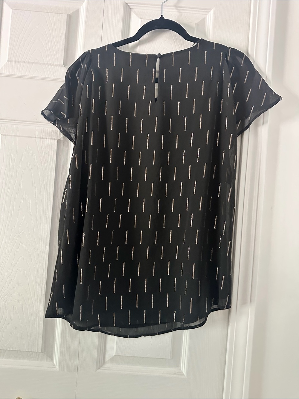 CeCe Black Blouse with Gold Metallic Stripe Detail - Picture 2 of 4